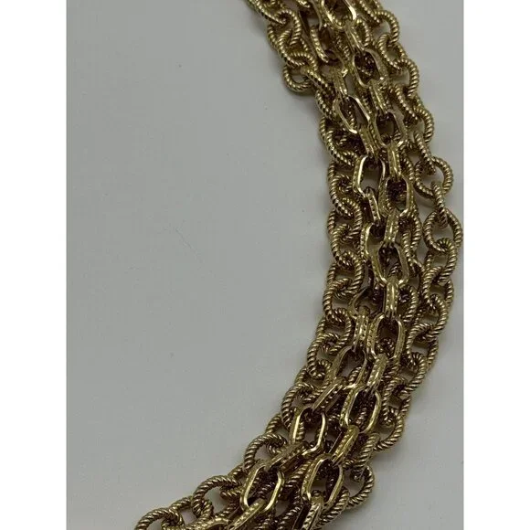 Vintage Karl Lagerfeld Gold Tone Multi Strand Chain Purse Shaped Clasp Necklace